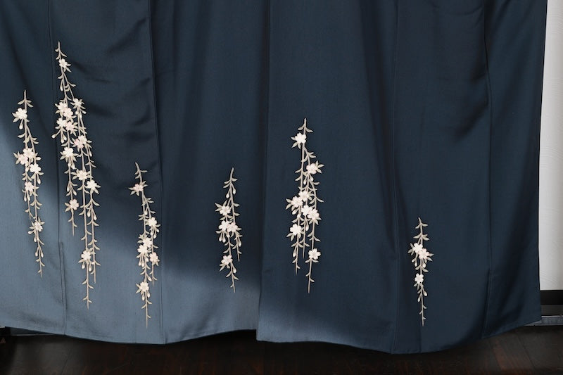 Houmongi kimono Dark navy, gray, cherry blossom pink pre-owned /R629