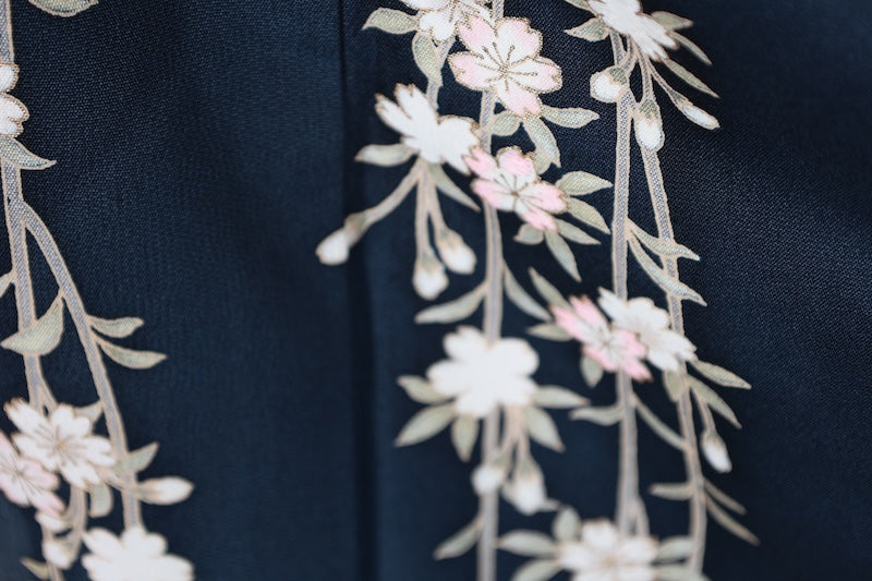 Houmongi kimono Dark navy, gray, cherry blossom pink pre-owned /R629