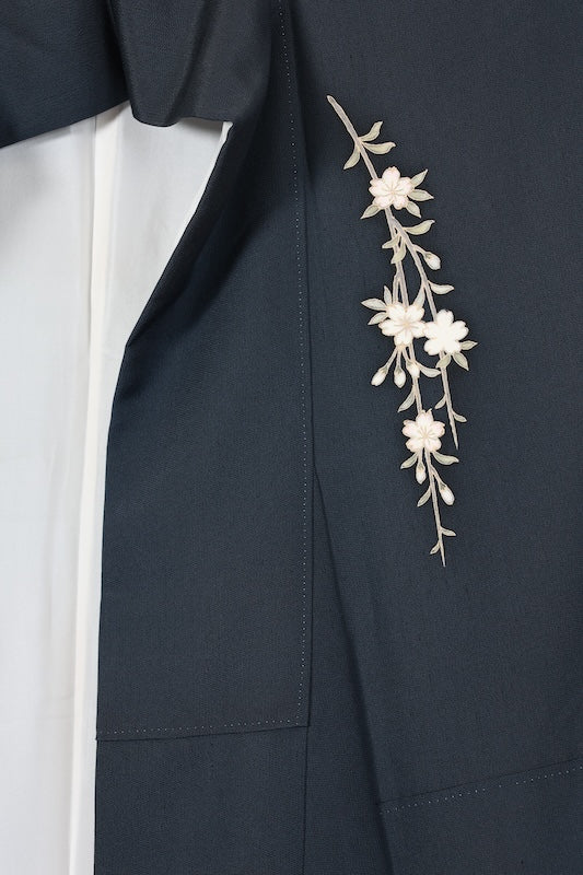 Houmongi kimono Dark navy, gray, cherry blossom pink pre-owned /R629