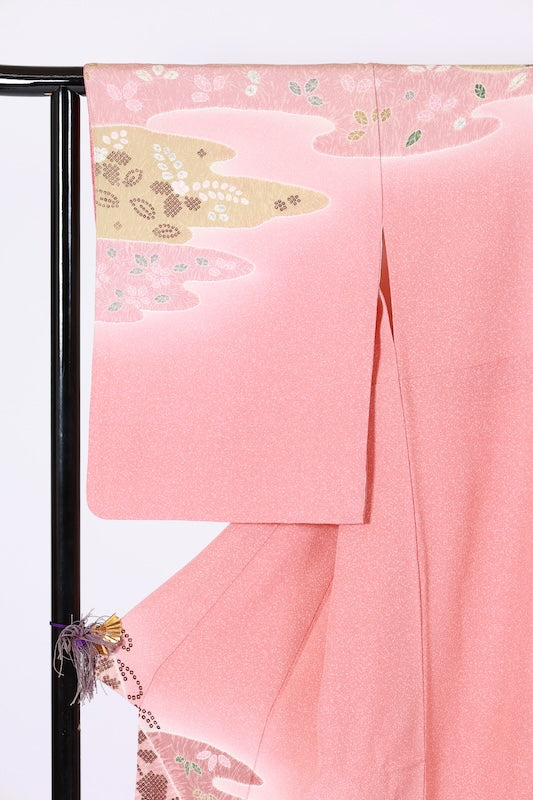 Japanese kimono used <houmongi> L-size  silk 100% /B1190