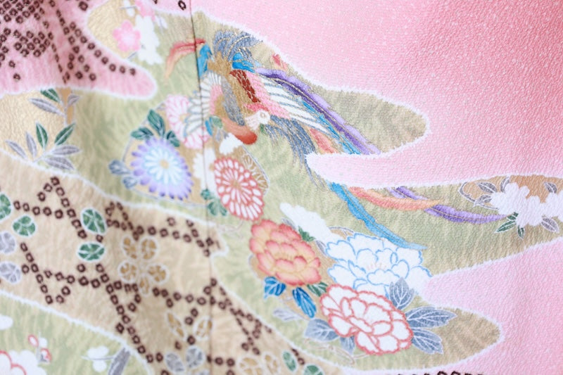 Japanese kimono used <houmongi> L-size  silk 100% /B1190