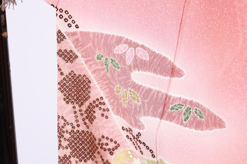 Japanese kimono used <houmongi> L-size  silk 100% /B1190