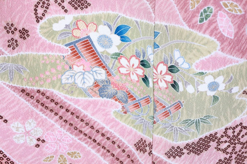 Japanese kimono used <houmongi> L-size  silk 100% /B1190