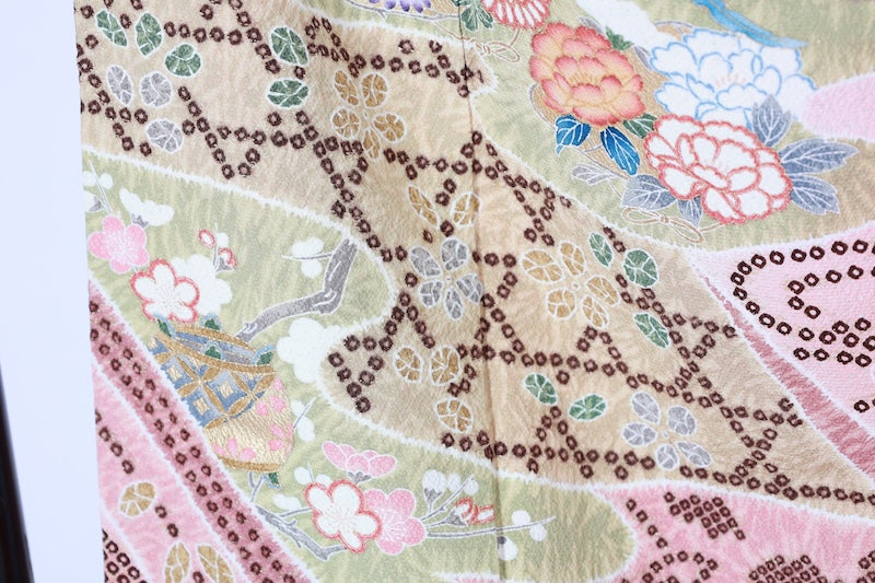 Japanese kimono used <houmongi> L-size  silk 100% /B1190