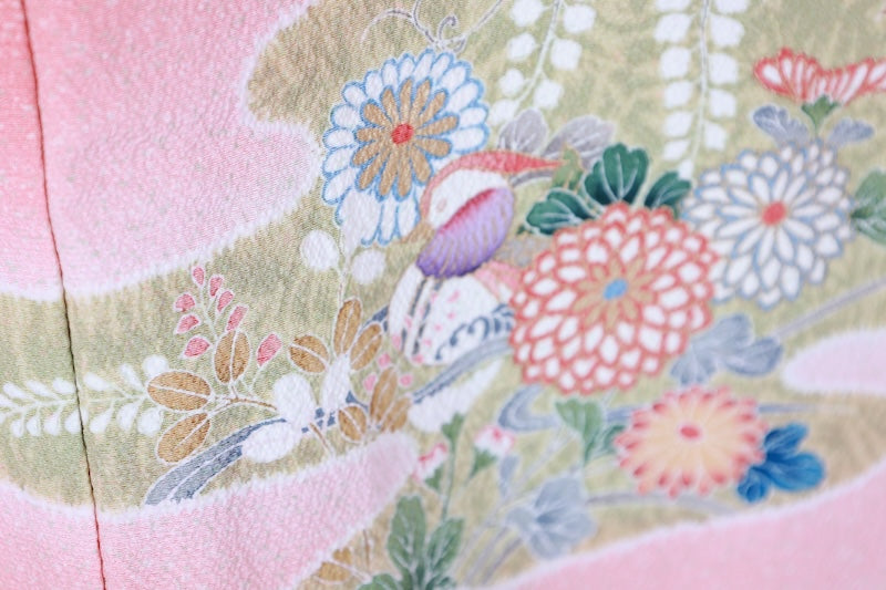 Japanese kimono used <houmongi> L-size  silk 100% /B1190