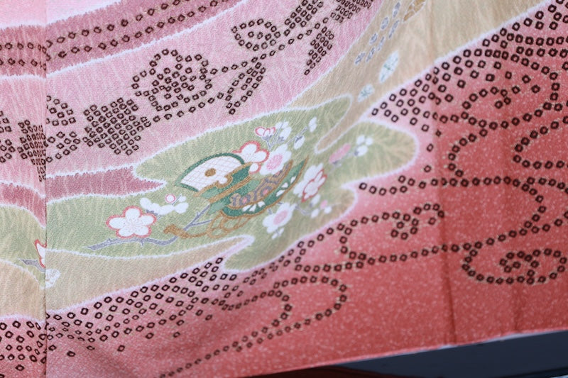 Japanese kimono used <houmongi> L-size  silk 100% /B1190