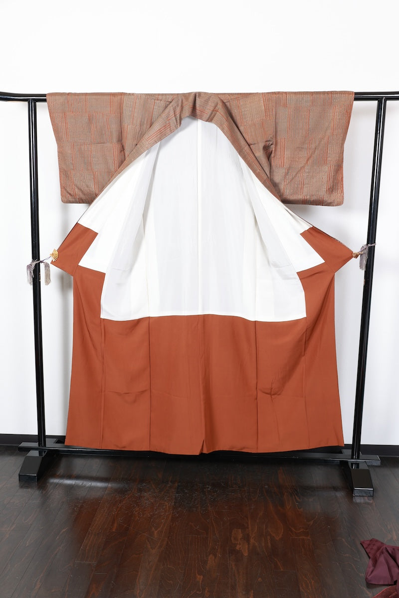 Tsumugi kimono brown pre-owned /AZ118