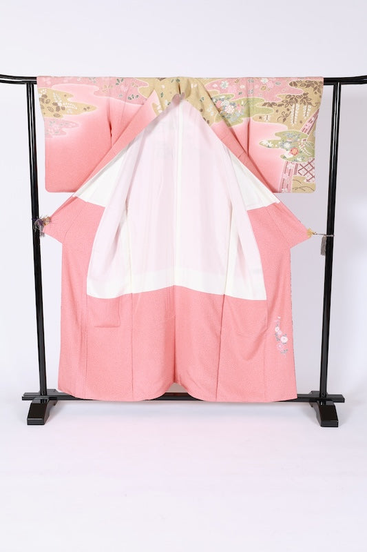 Japanese kimono used <houmongi> L-size  silk 100% /B1190