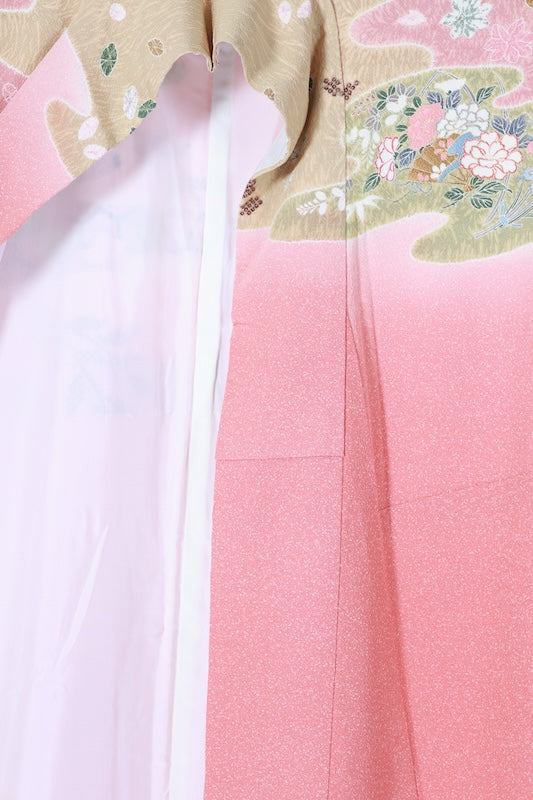 Japanese kimono used <houmongi> L-size  silk 100% /B1190