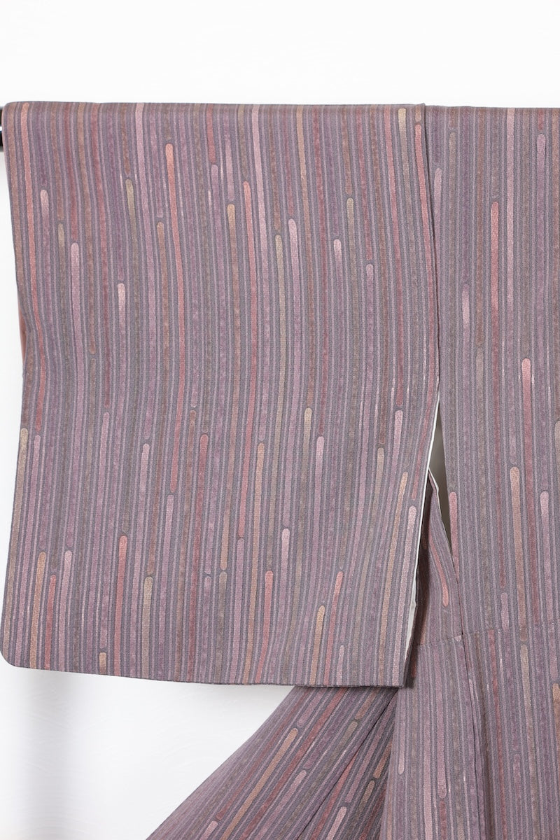 Komon kimono gray mustard yellow purple pre-owned /AZ115