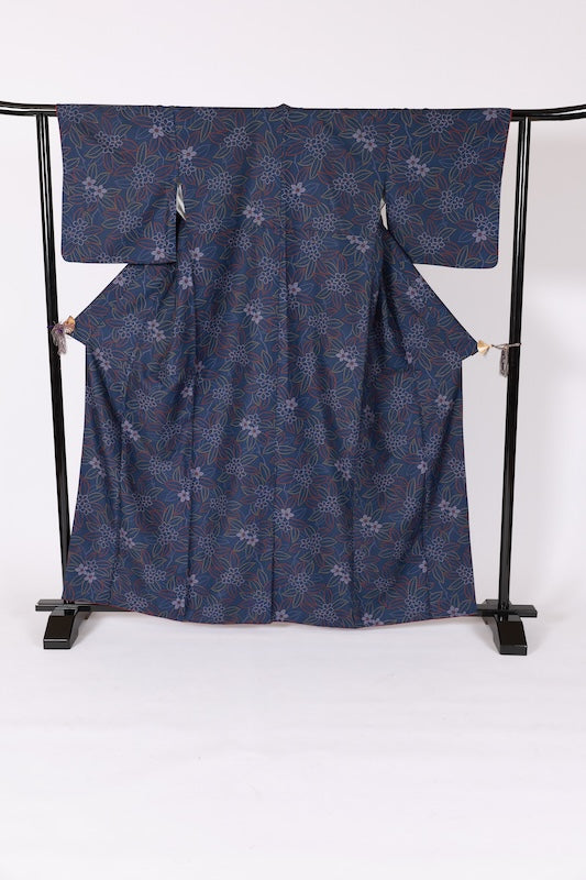 Japanese kimono used <Komon> Lsize  polyester /B1216