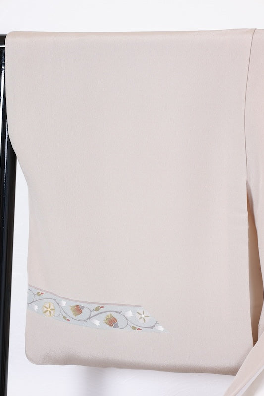Houmongi kimono white brown embroidery pre-owned /R643
