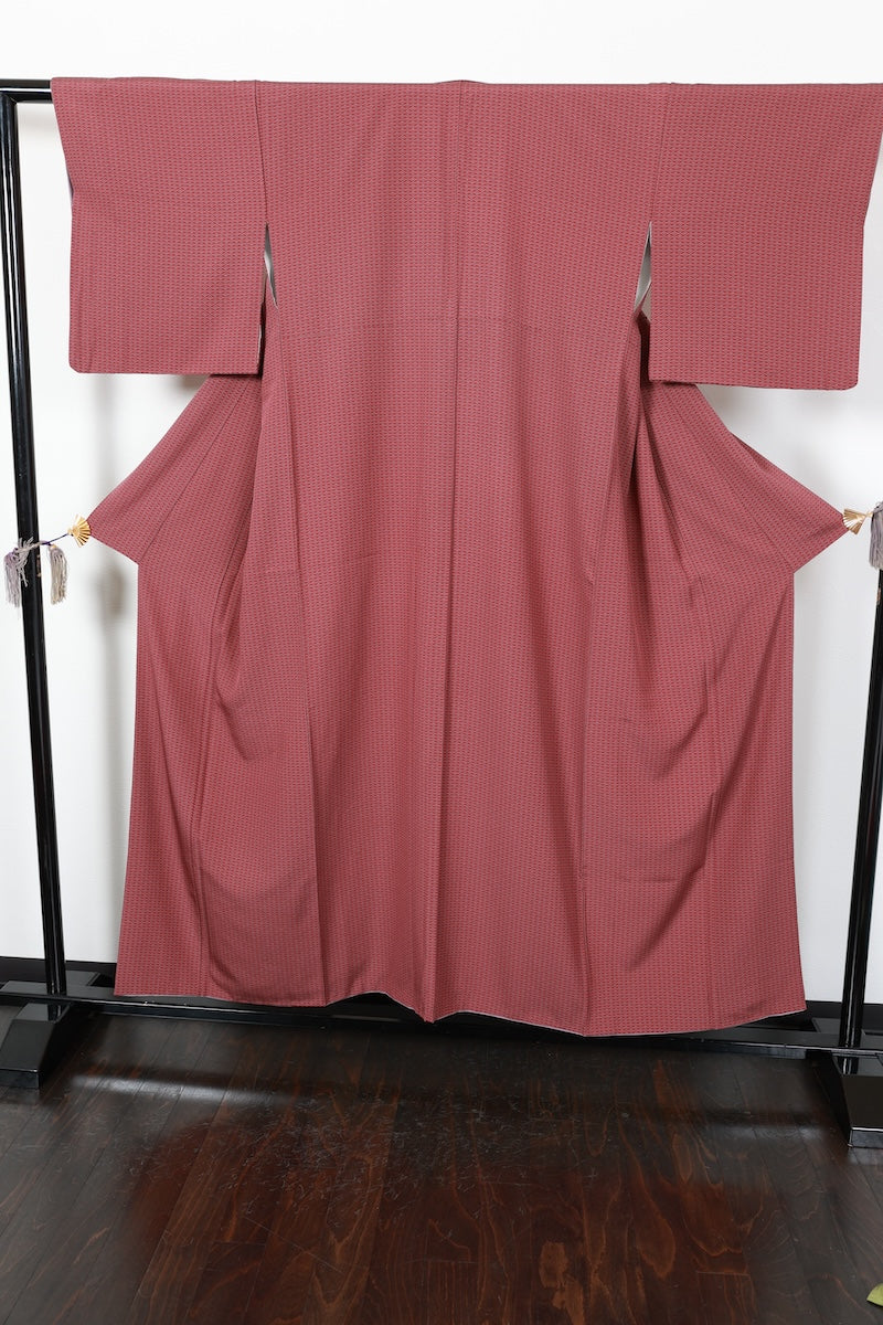 Komon kimono vermilion gray flower pre-owned /AZ116