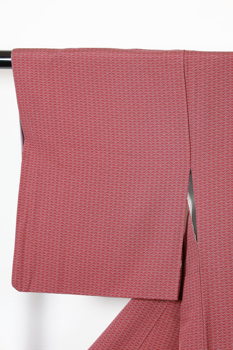 Komon kimono vermilion gray flower pre-owned /AZ116