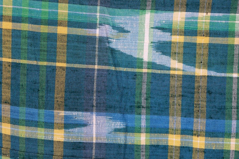 Tsumugi kimono green blue Hand-woven pre-owned /R641