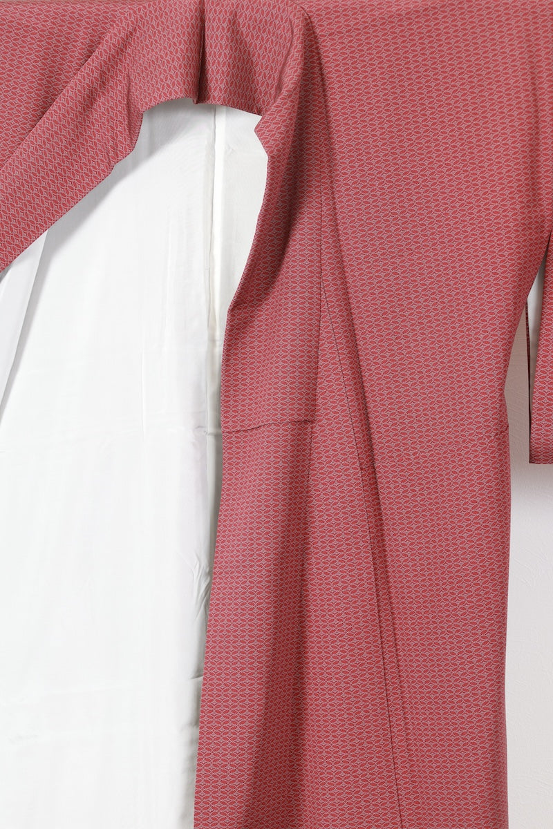 Komon kimono vermilion gray flower pre-owned /AZ116