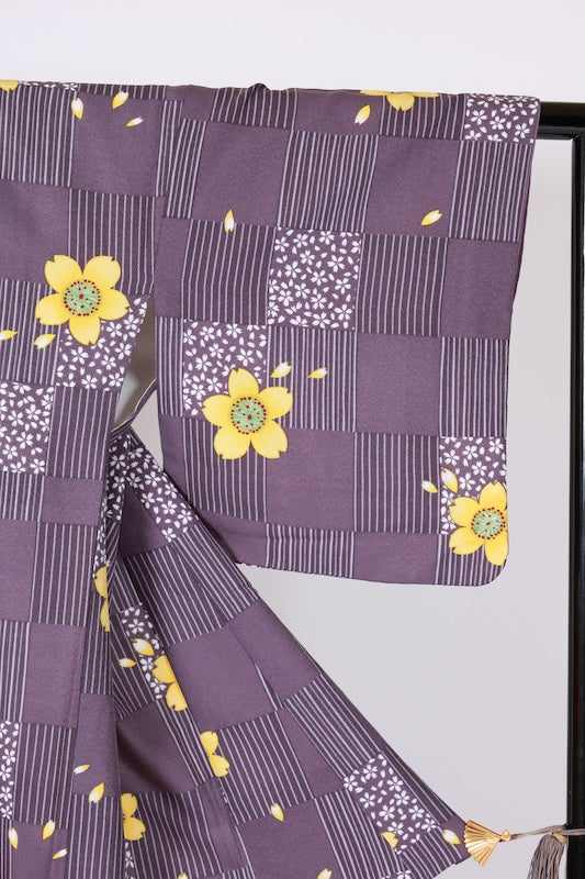 Japanese kimono used <Komon> Lsize  polyester /B1214