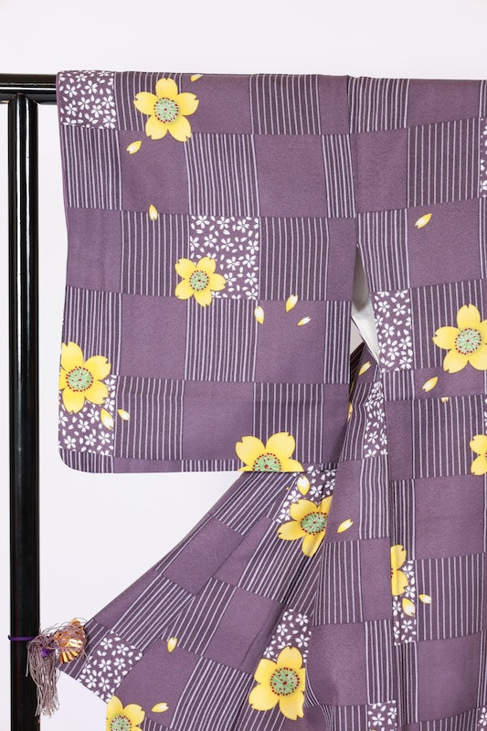 Japanese kimono used <Komon> Lsize  polyester /B1214