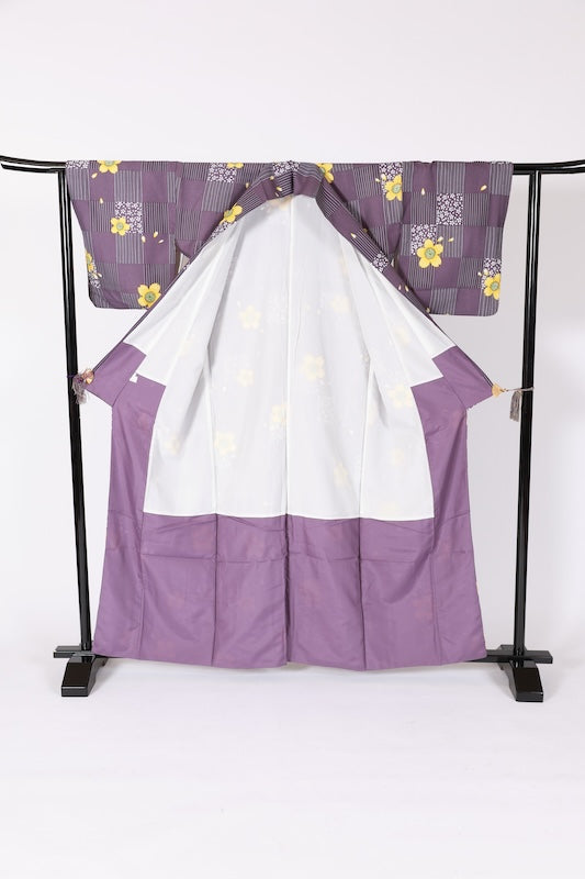 Japanese kimono used <Komon> Lsize  polyester /B1214