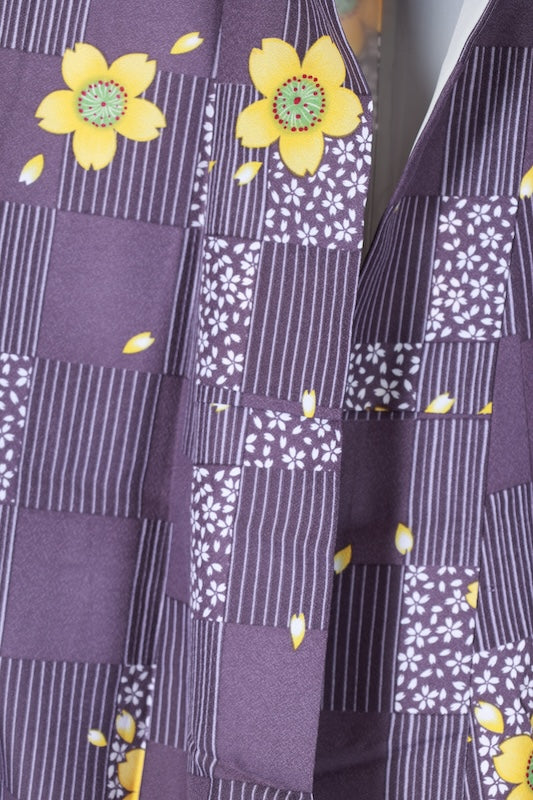 Japanese kimono used <Komon> Lsize  polyester /B1214