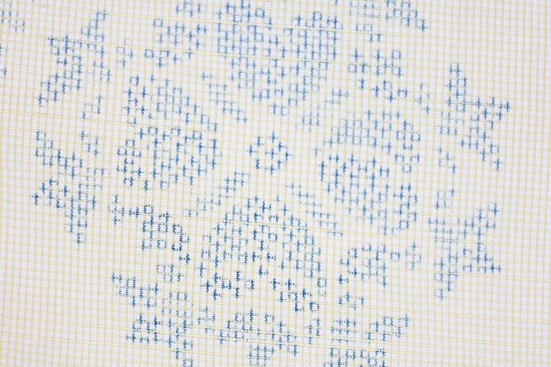 Tsumugi kimono Lemon yellow, blue flower pre-owned/R639