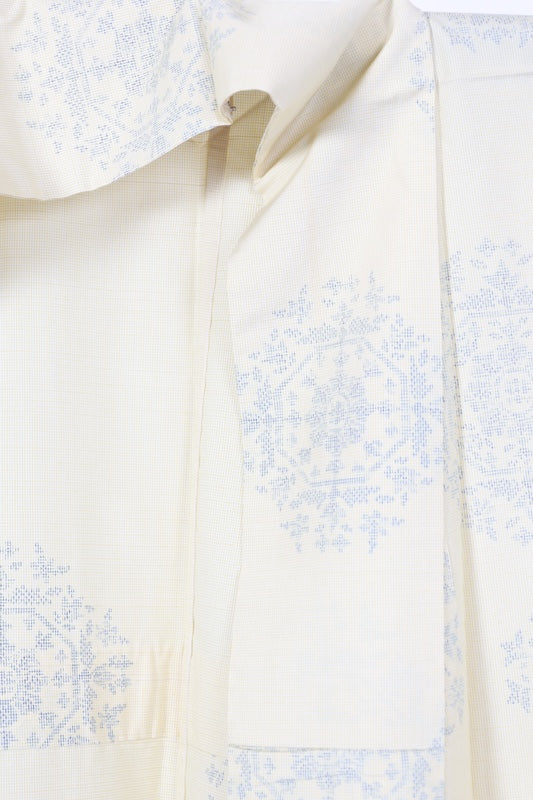 Tsumugi kimono Lemon yellow, blue flower pre-owned/R639