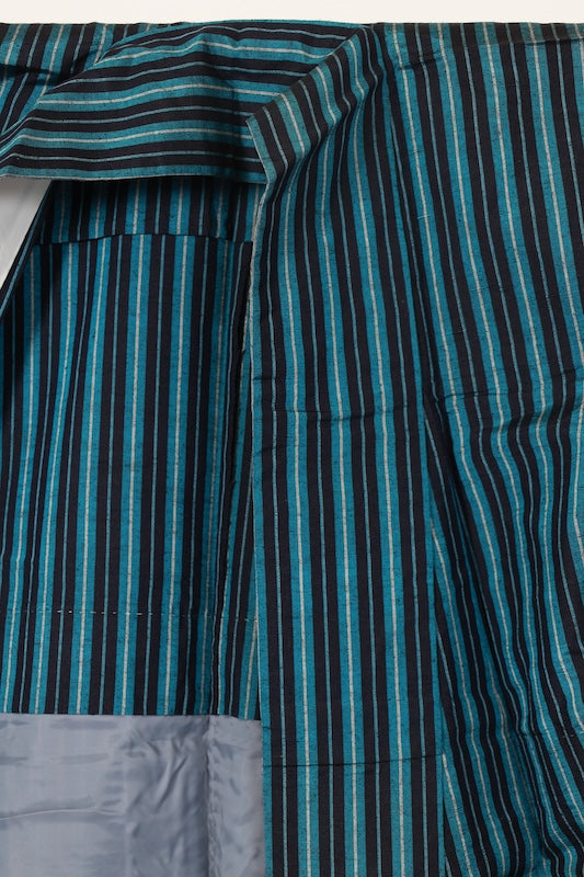 tsumugi kimono Turquoise / Indigo Hand-woven pre-owned /R638