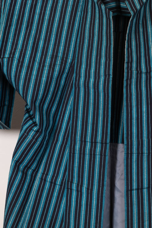 tsumugi kimono Turquoise / Indigo Hand-woven pre-owned /R638