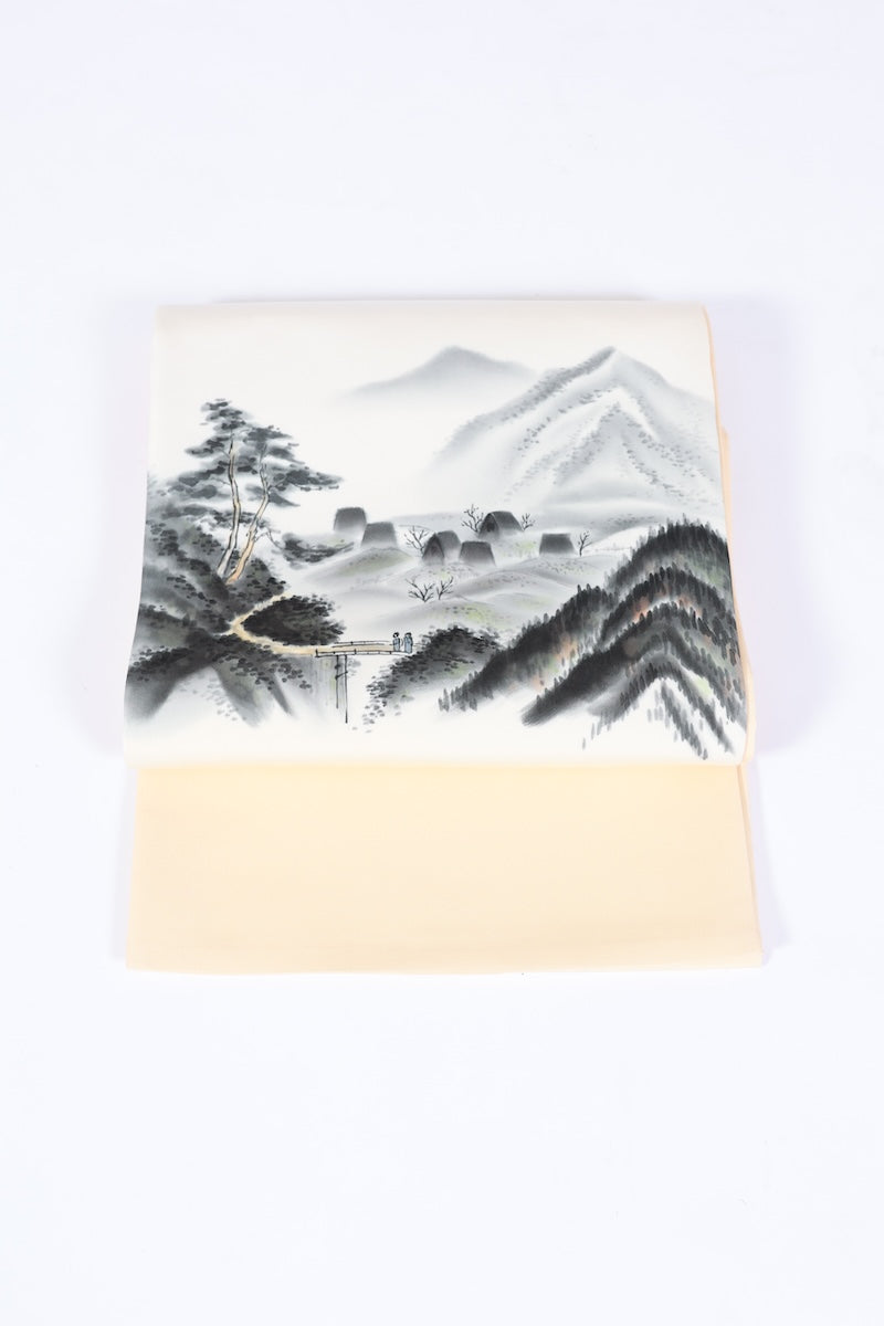 Nagoya-obi sash belt beige Hand-drawn pre-owned /AZ161
