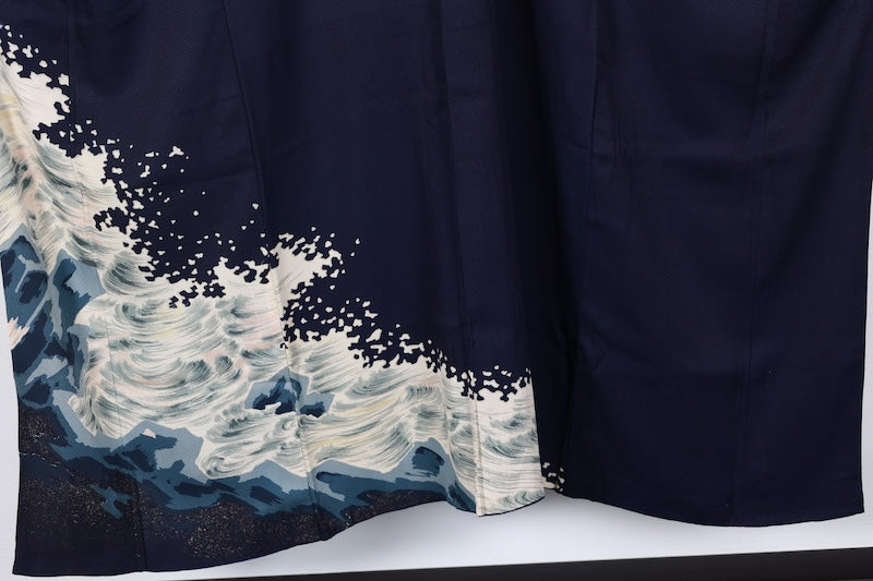 Tsukesage kimono Navy gold pre-owned /R636