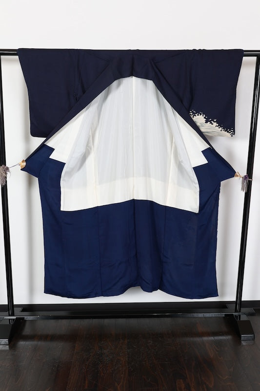 Tsukesage kimono Navy gold pre-owned /R636