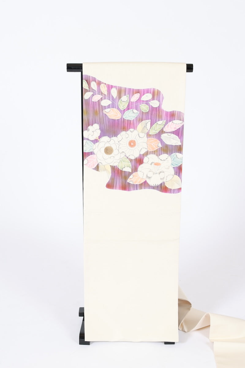 Nagoya-obi sash belt white purple pre-owned /AZ160