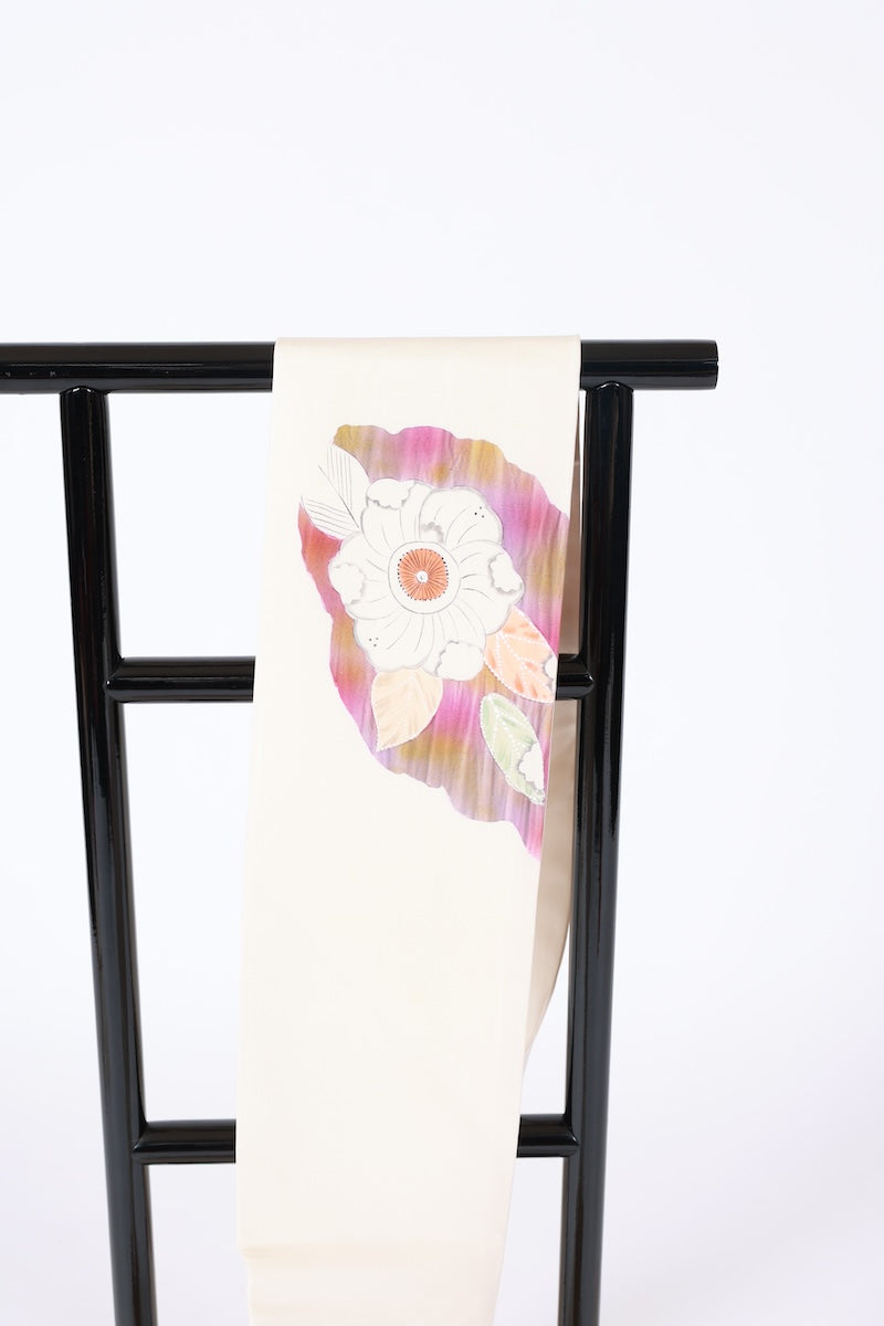 Nagoya-obi sash belt white purple pre-owned /AZ160