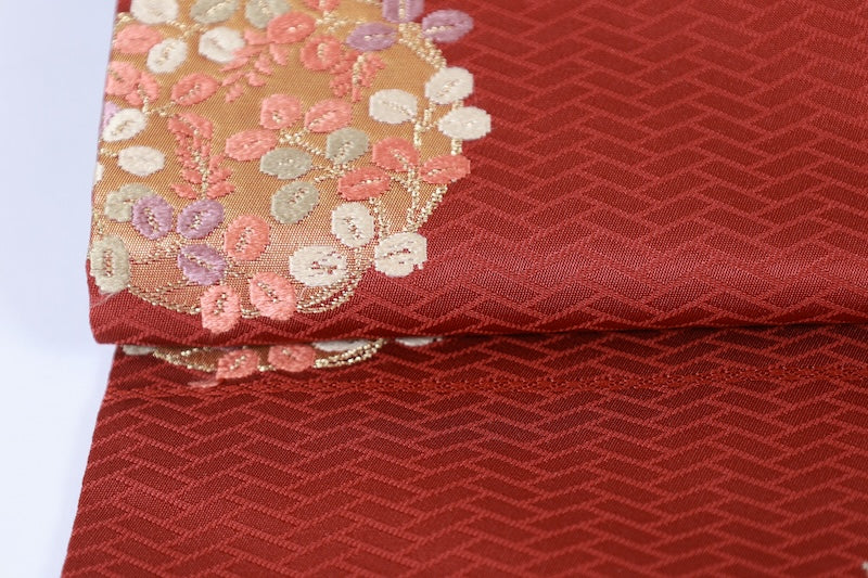 Nagoya-obi sash belt reddish-brown gold pre-owned /AZ159