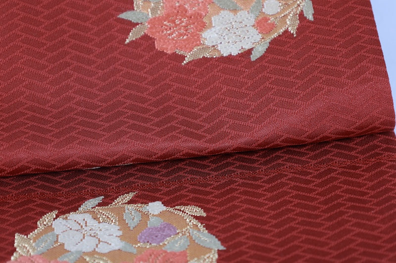 Nagoya-obi sash belt reddish-brown gold pre-owned /AZ159