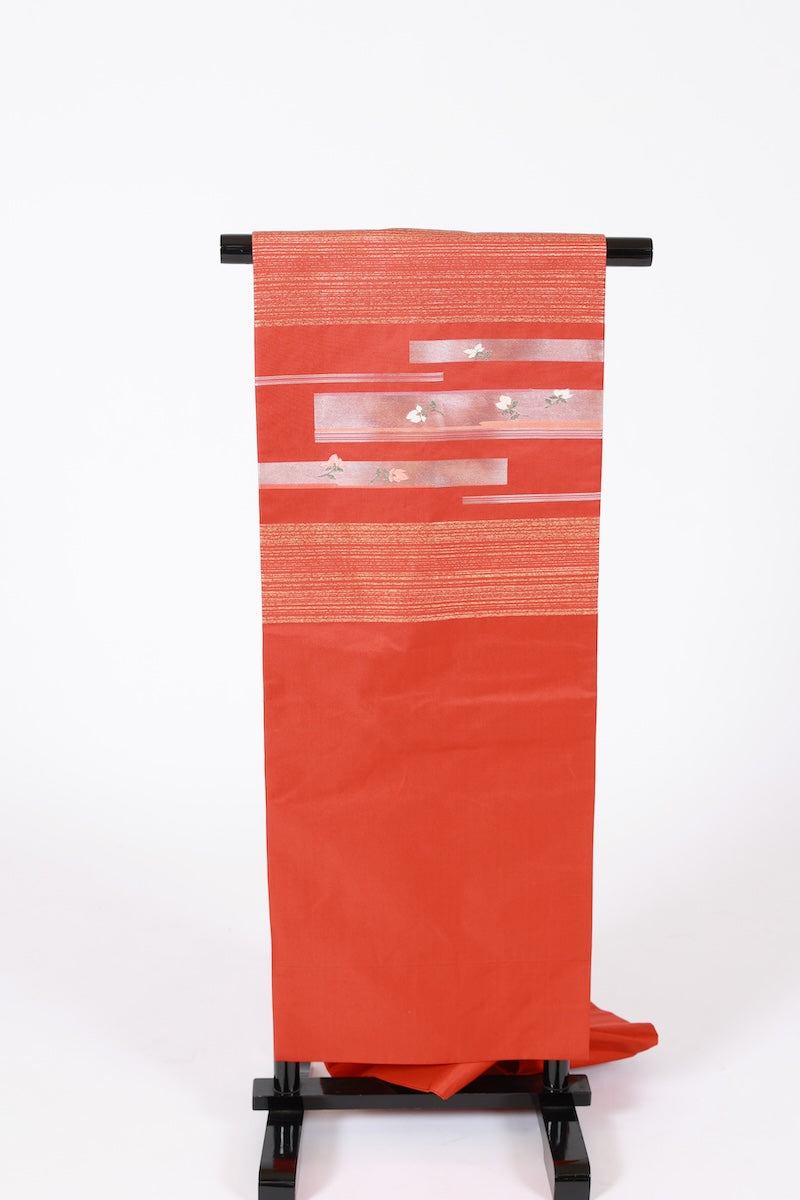 Nagoya-obi sash belt red gold silver pre-owned /AZ158