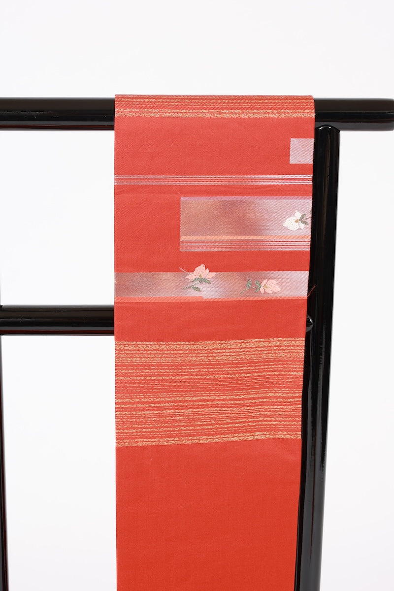 Nagoya-obi sash belt red gold silver pre-owned /AZ158