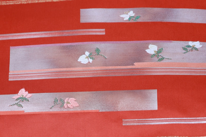 Nagoya-obi sash belt red gold silver pre-owned /AZ158