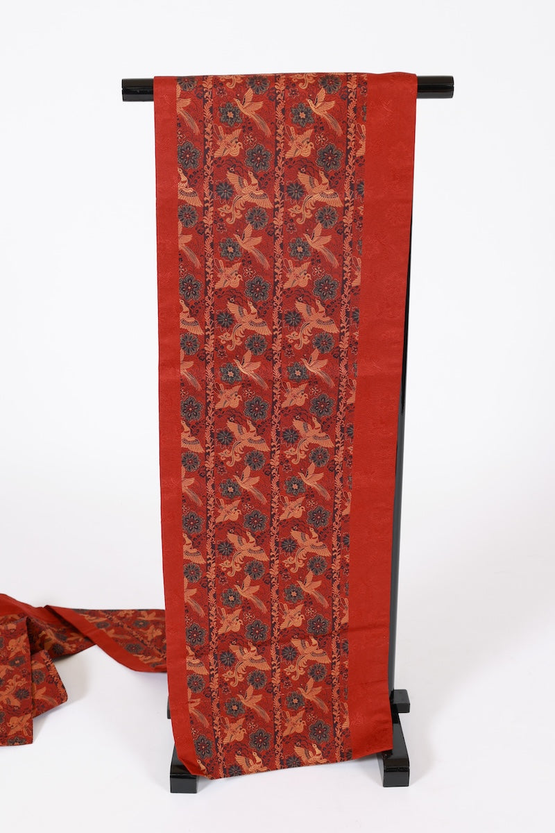 Nagoya-obi sash belt red brown pre-owned /Az157