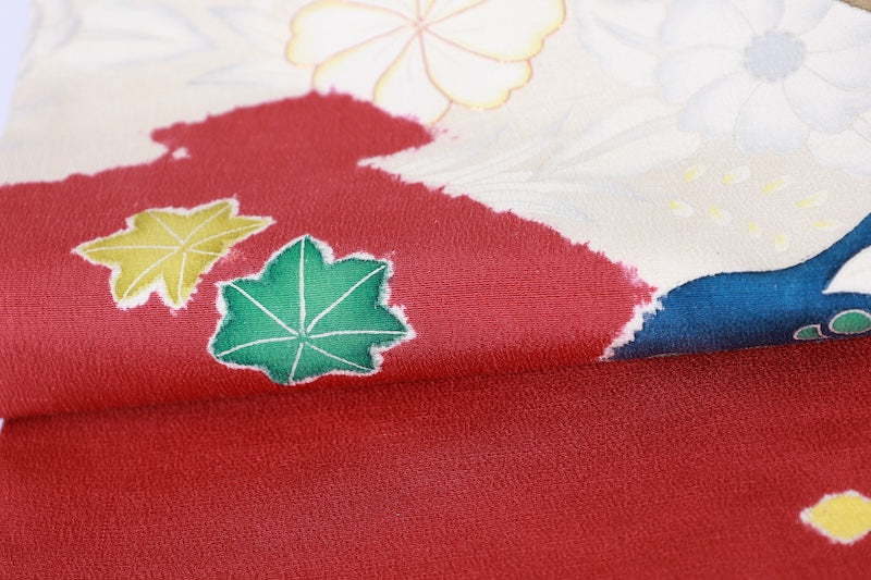 Nagoya-obi sash. belt indigo red  green white Hand-drawn /AZ155