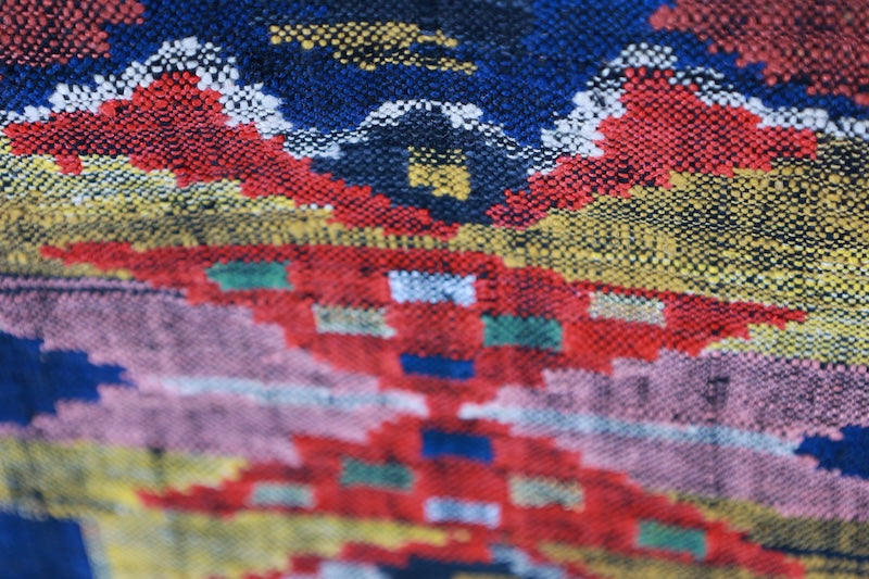 Nagoya-obi sash belt indigo mustard yellow red Hand-woven pre-owned /AZ153