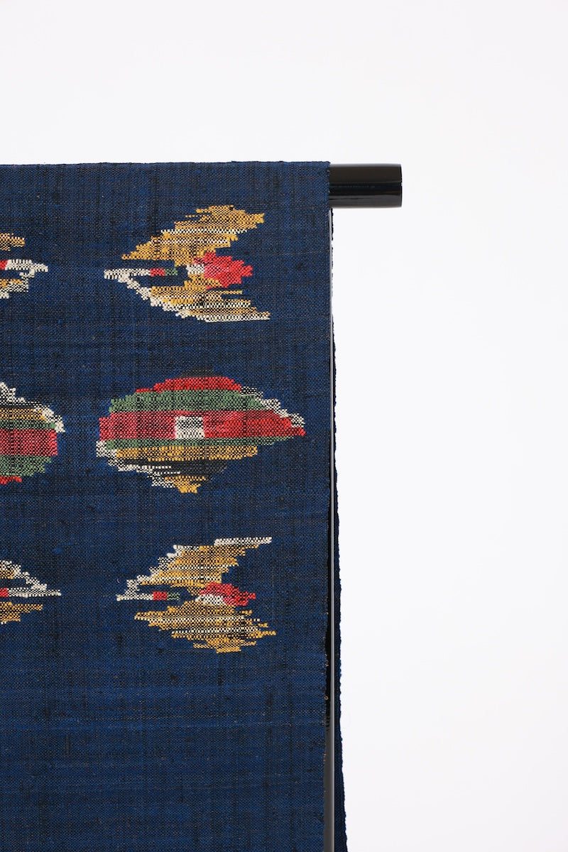 Nagoya-obi sash belt indigo mustard yellow red Hand-woven pre-owned /AZ153