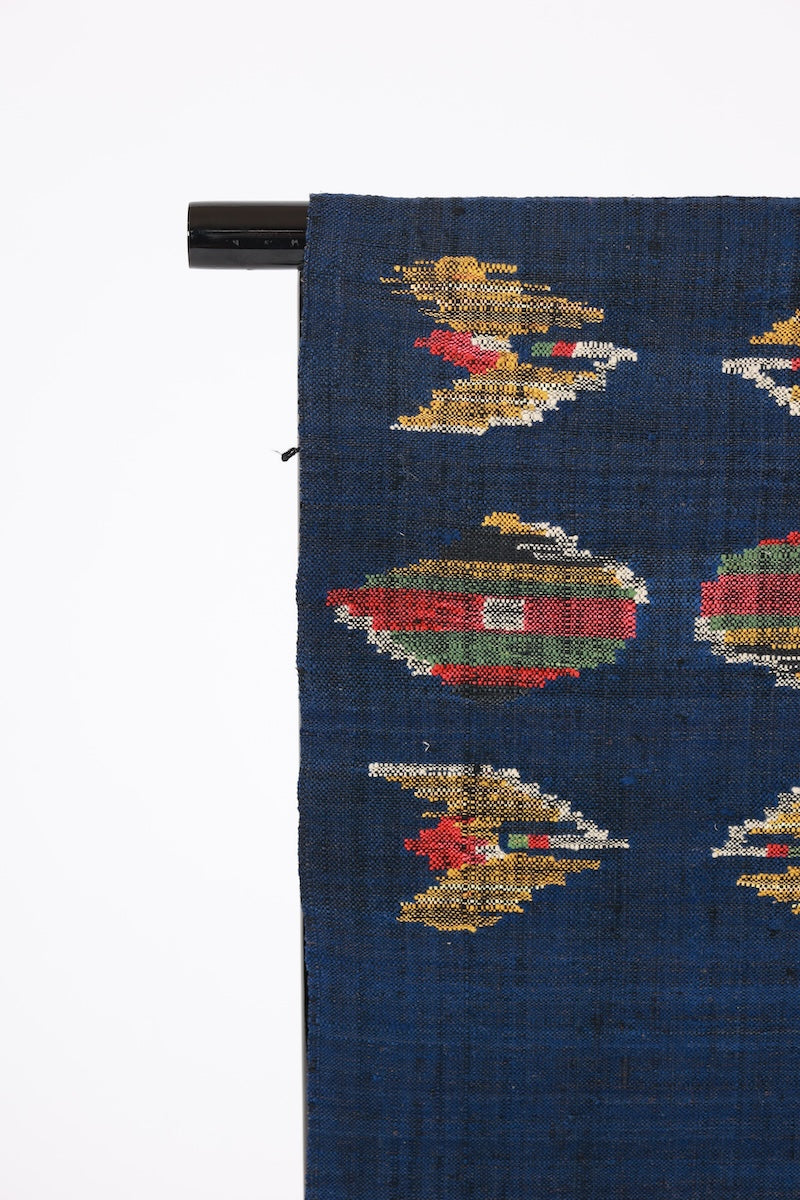 Nagoya-obi sash belt indigo mustard yellow red Hand-woven pre-owned /AZ153