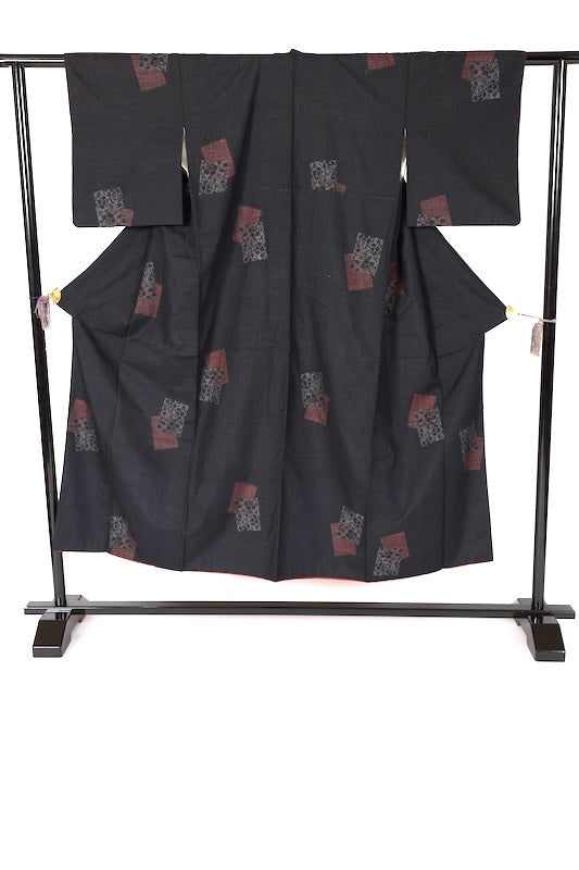 Japanese kimono used <Tsumugi> S-size  silk 100% /B1218