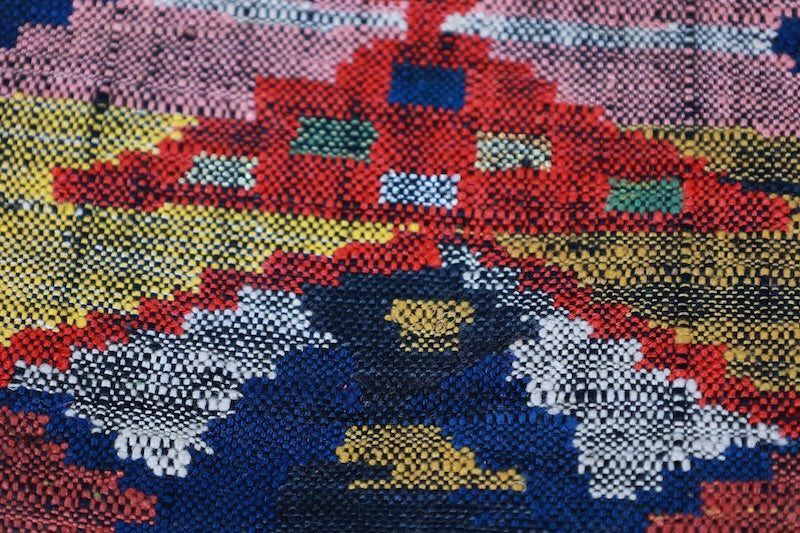 Nagoya-obi sash belt indigo mustard yellow red Hand-woven pre-owned /AZ153