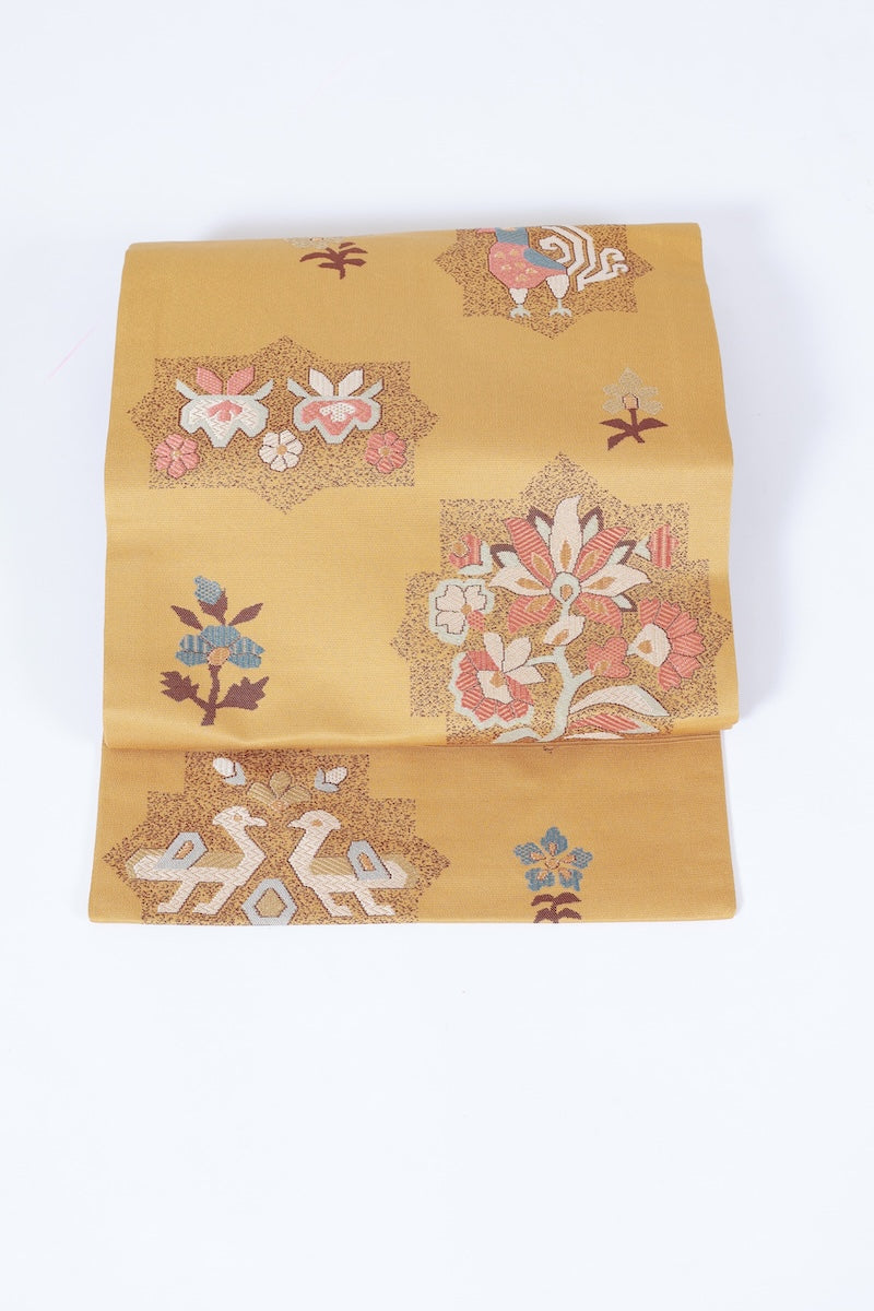 Nagoya-obi sash belt gold brown pre-owned /AZ152