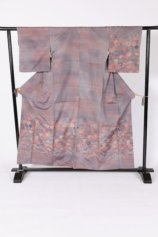 Japanese kimono used <Tsumugi> Msize  silk 100% /B1236