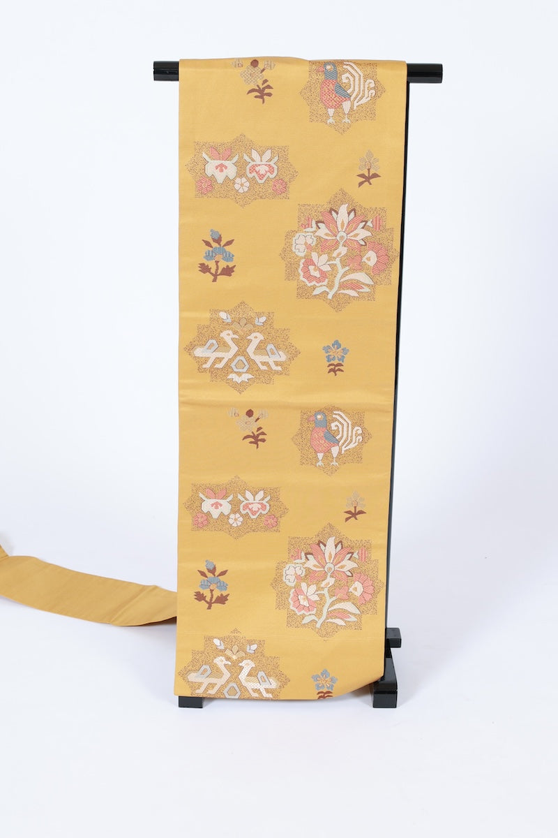 Nagoya-obi sash belt gold brown pre-owned /AZ152