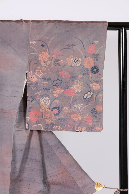 Japanese kimono used <Tsumugi> Msize  silk 100% /B1236