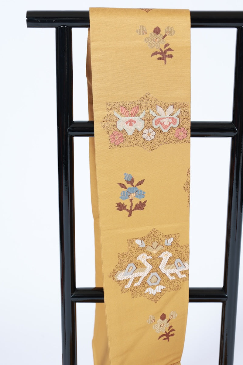 Nagoya-obi sash belt gold brown pre-owned /AZ152